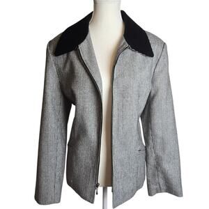 Dumas Made In USA Womens Sz 16 Velvet Collar Zip Up Blazer Jacket Y2K Black Wool